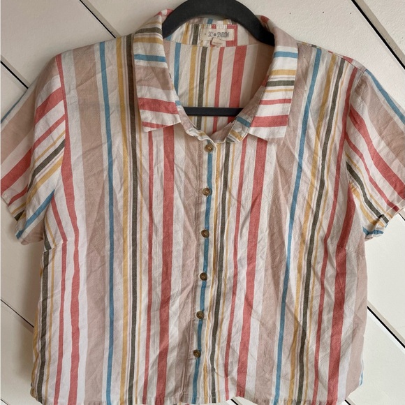 Sky and Sparrow Multicolor Striped Cropped Button Down Short Sleeve Shirt XL - Picture 1 of 8